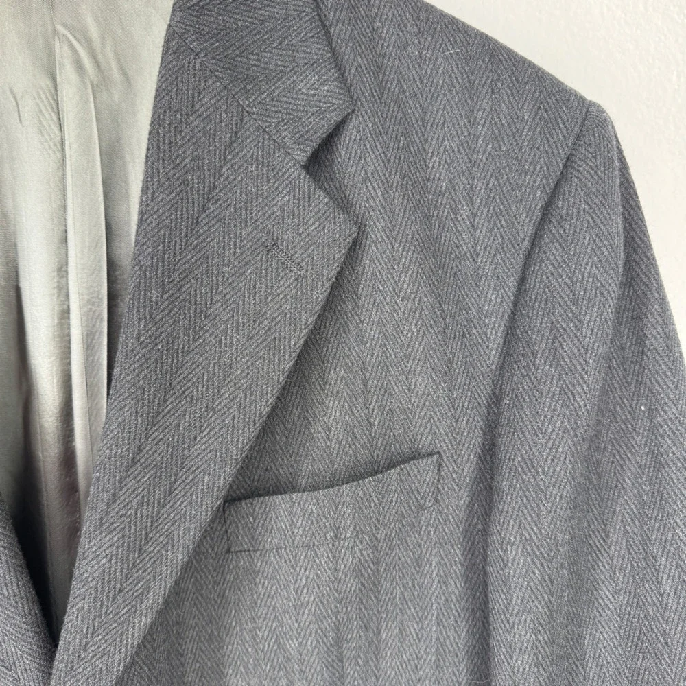 Vtg Monsieur Givenchy Herringbone Wool Blazer Mens 48R Luxury Gray Academia Prep